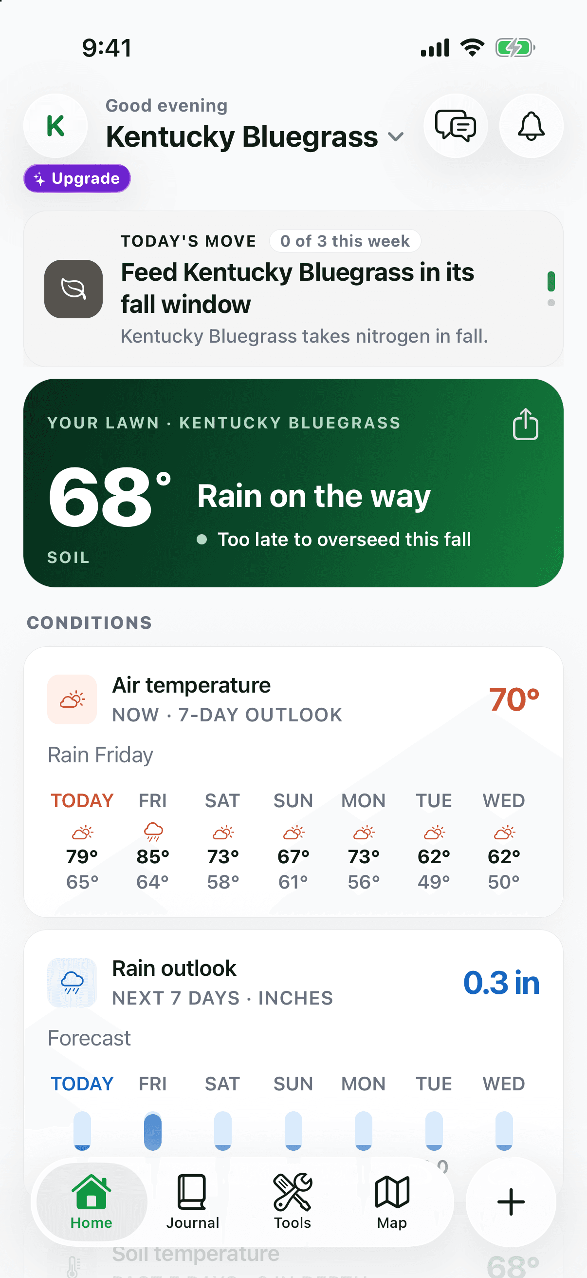 What Grass Is This iOS home screen showing today's lawn task